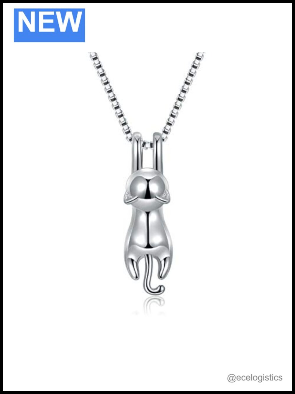 Sterling Silver Cat Pendant Necklace 18" Box Chain for Women
